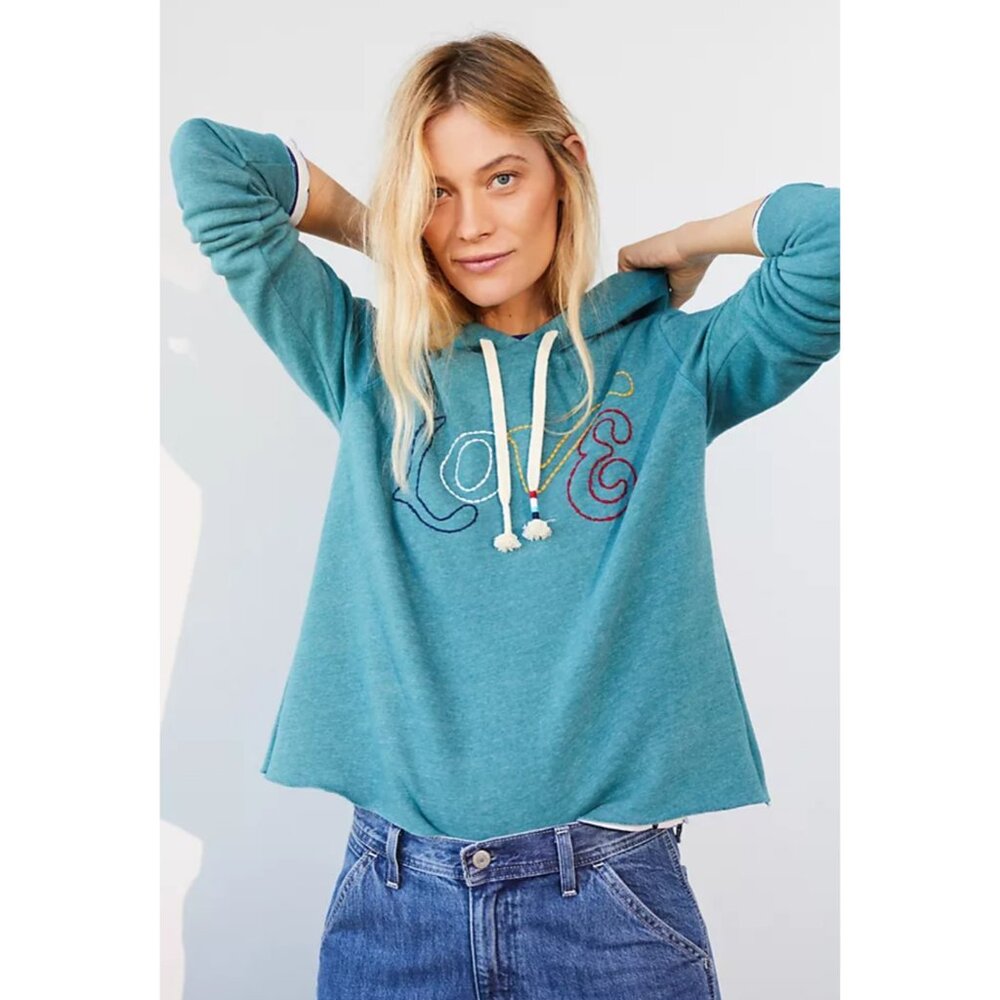 Athropologie Sol Angeles Hoodie Womens Size Small Blue Cropped Soft Cozy Lounge